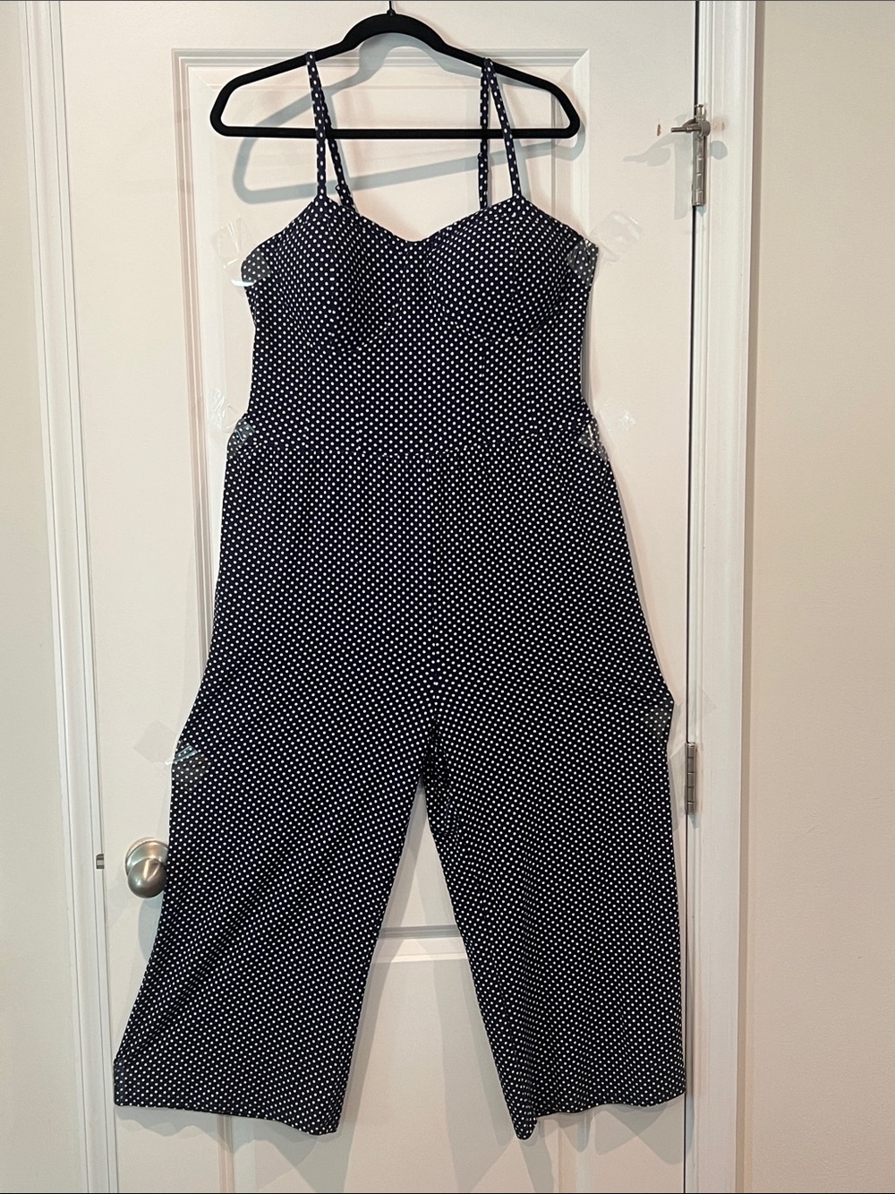 No Boundaries Navy Polka Dot Wide-Leg Jumpsuit